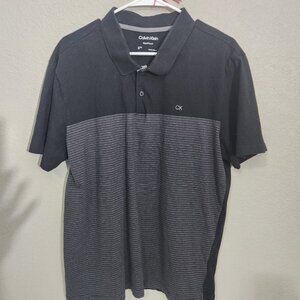 Calvin Klein Mens Liquid Touch Black & Gray Striped Polo Shirt Size XL